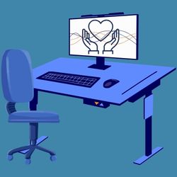 ergonomic desk with chair icon